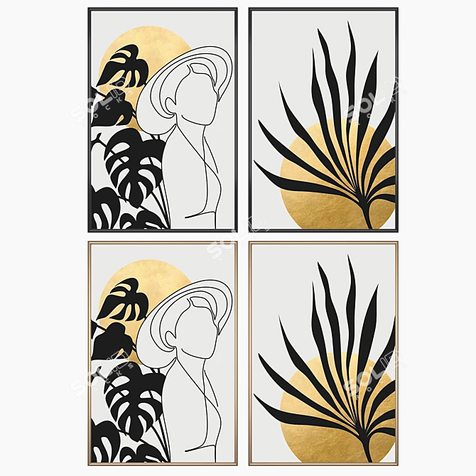 Elegant Wall Art Set with Frame Options 3D model image 2