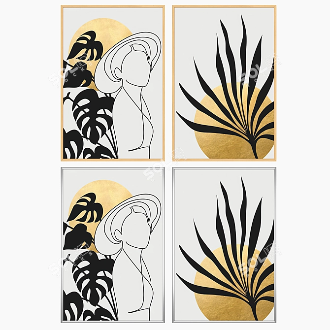 Elegant Wall Art Set with Frame Options 3D model image 3