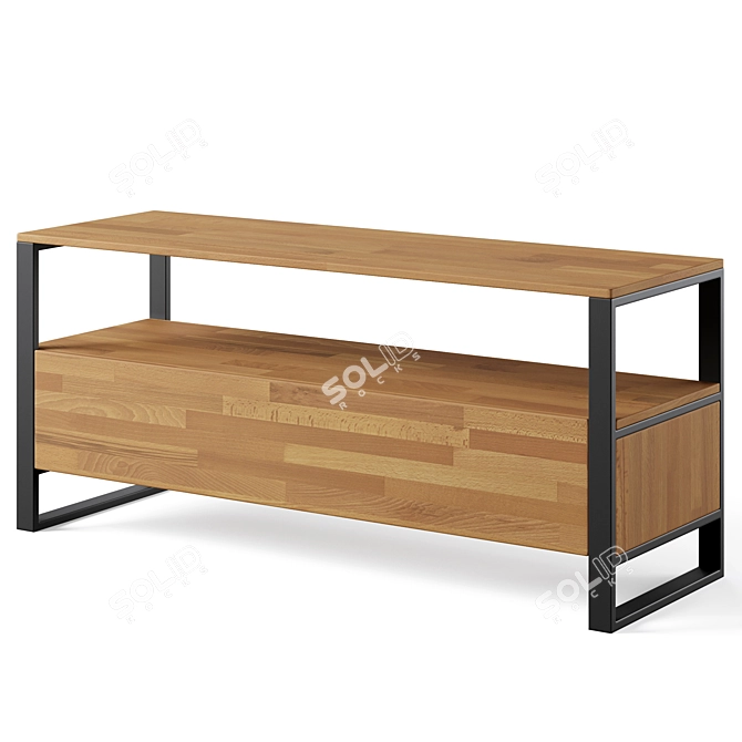 Rustic Oak & Steel TV Stand 3D model image 1