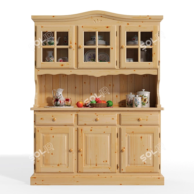 Rustic Pine 3P Glass Cabinet 3D model image 2