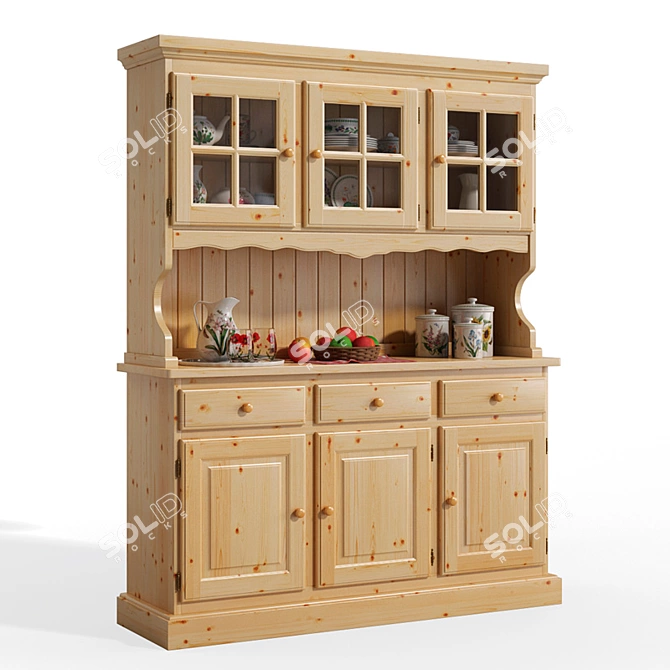 Rustic Pine 3P Glass Cabinet 3D model image 3