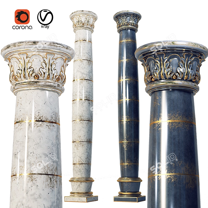 Classic Column No. 03 | Black & Gold/White & Gold | UV Mapped 3D model image 1