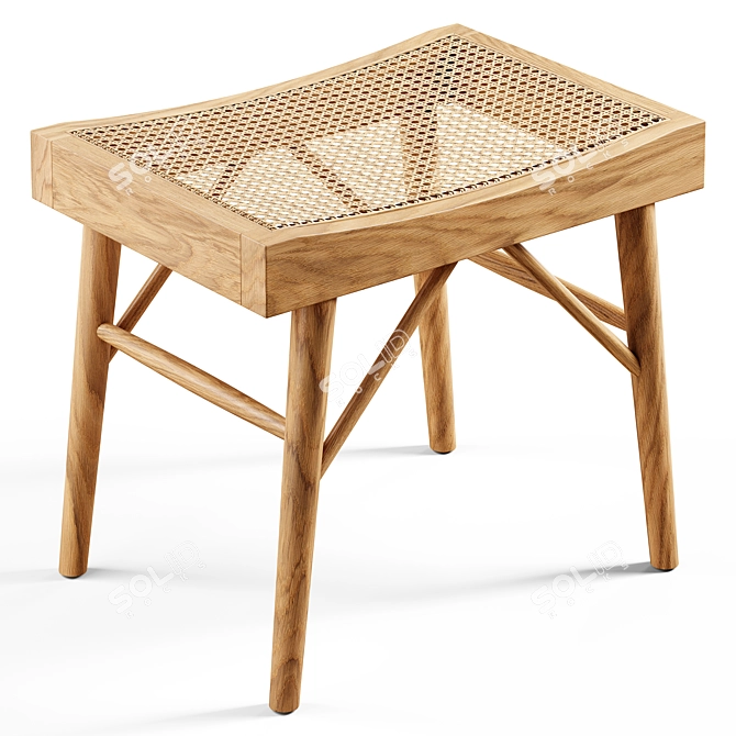 Zara Home Wood and Rattan Bench - Small 3D model image 6