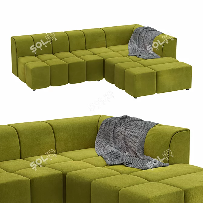 Sleek Olive Corner Sofa 3D model image 1