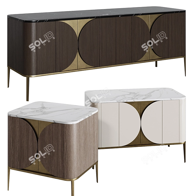 Art Deco Chest of Drawers & Bedside 06 3D model image 2