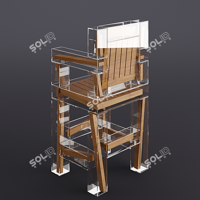 Elegant Wood & Glass Chair 3D model image 4