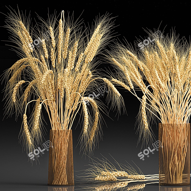 Elegant Wheat Spikelet Bouquet 3D model image 2