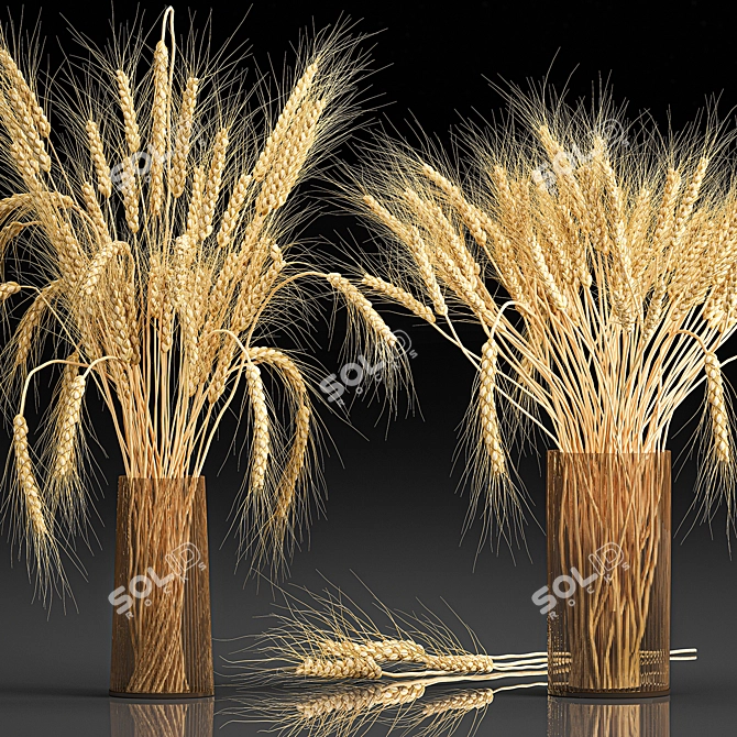 Elegant Wheat Spikelet Bouquet 3D model image 3