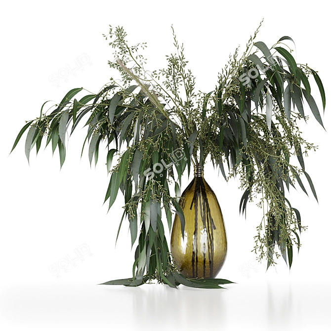 Green Elegance Bouquet: Glass Vases, Grass, and Eucalyptus 3D model image 3