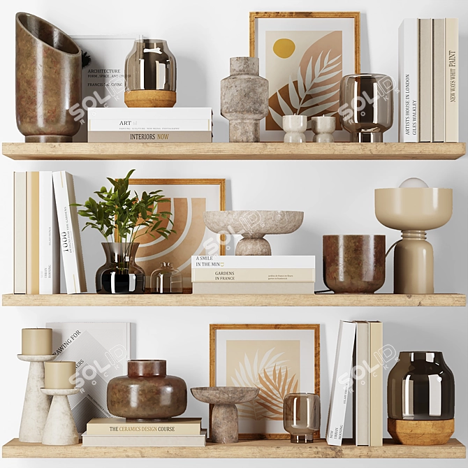 Title: Modern Decor Set - Shelf, Vases, Dishes & Books 3D model image 1