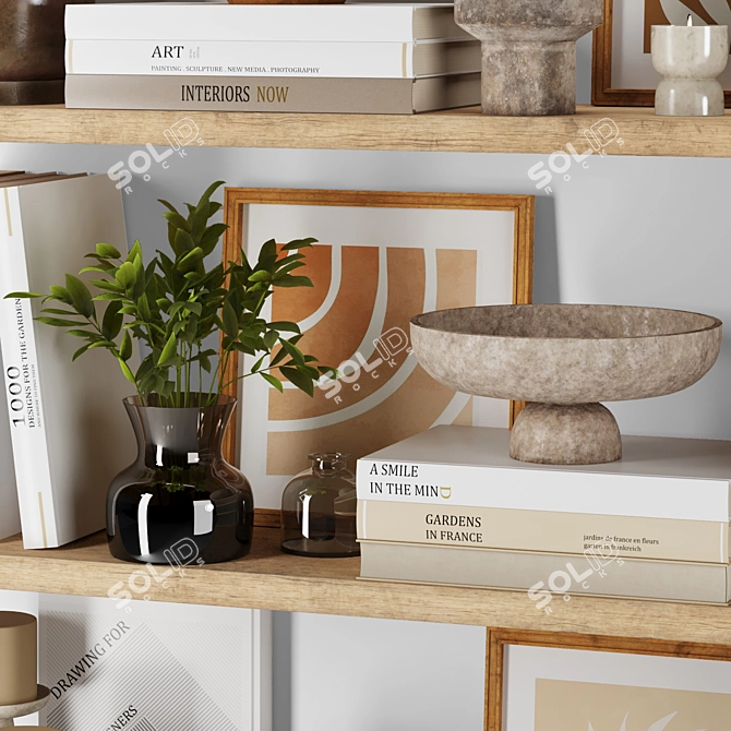 Title: Modern Decor Set - Shelf, Vases, Dishes & Books 3D model image 2