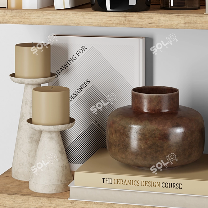 Title: Modern Decor Set - Shelf, Vases, Dishes & Books 3D model image 4