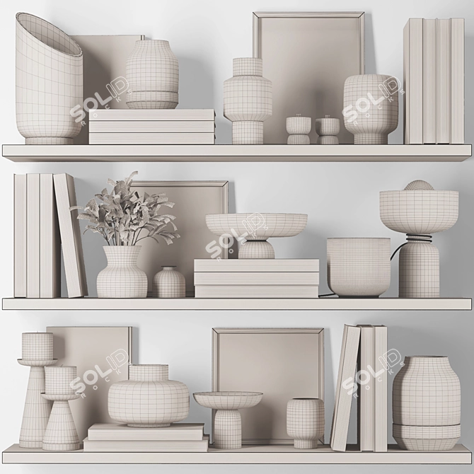 Title: Modern Decor Set - Shelf, Vases, Dishes & Books 3D model image 5