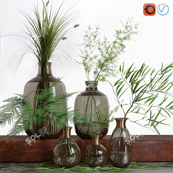 Indoor Grass Herb Plant Glass Vases 3D model image 1