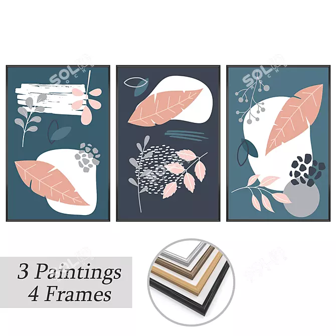 3-Piece Set of Wall Paintings with Multiple Frame Options 3D model image 1