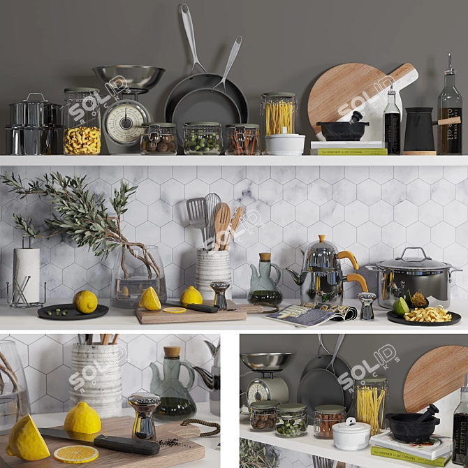 Sleek Kitchen Decor Set 3D model image 22