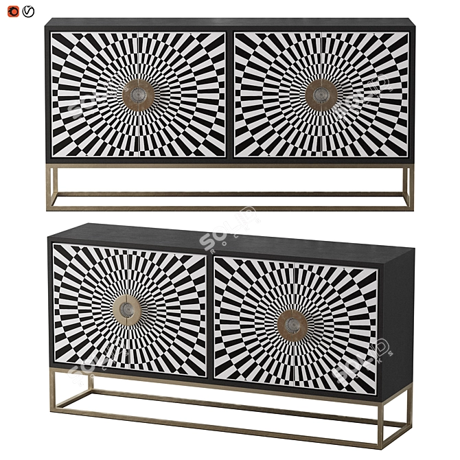 Modern Rustic Iron Sideboard in Black/Gold - 160cm 3D model image 1