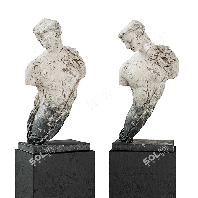 Marble Greek Woman Torso Pedestal 3D model image 1