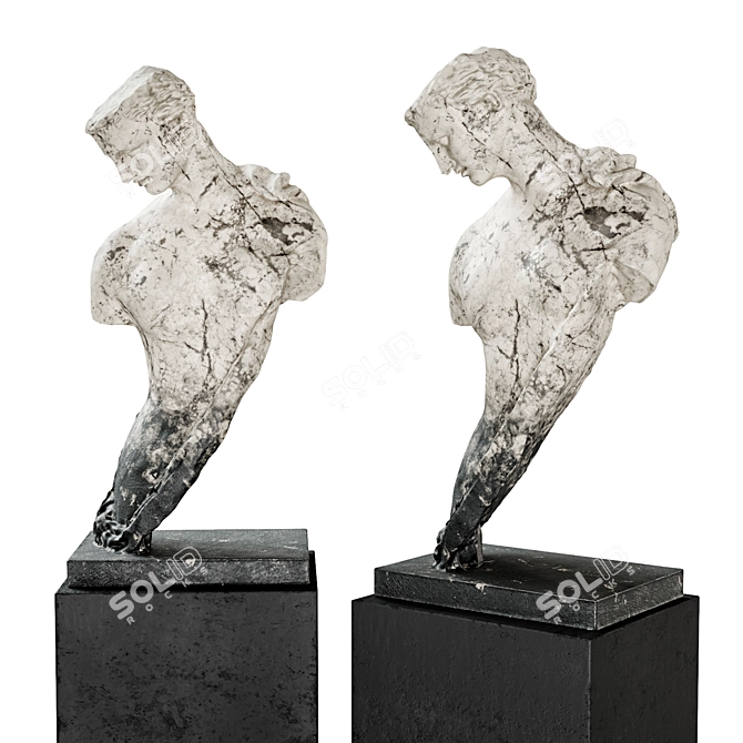 Marble Greek Woman Torso Pedestal 3D model image 2