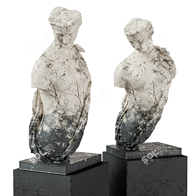 Marble Greek Woman Torso Pedestal 3D model image 3