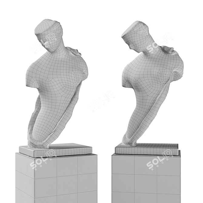 Marble Greek Woman Torso Pedestal 3D model image 5