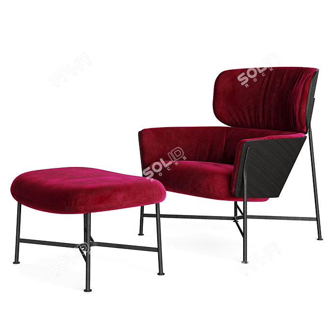 Caristo Low Back Velvet Armchair 3D model image 2