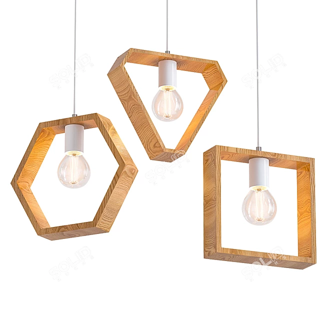 Modern Geometric Hanging Wood Lights 3D model image 3