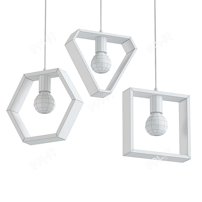 Modern Geometric Hanging Wood Lights 3D model image 4