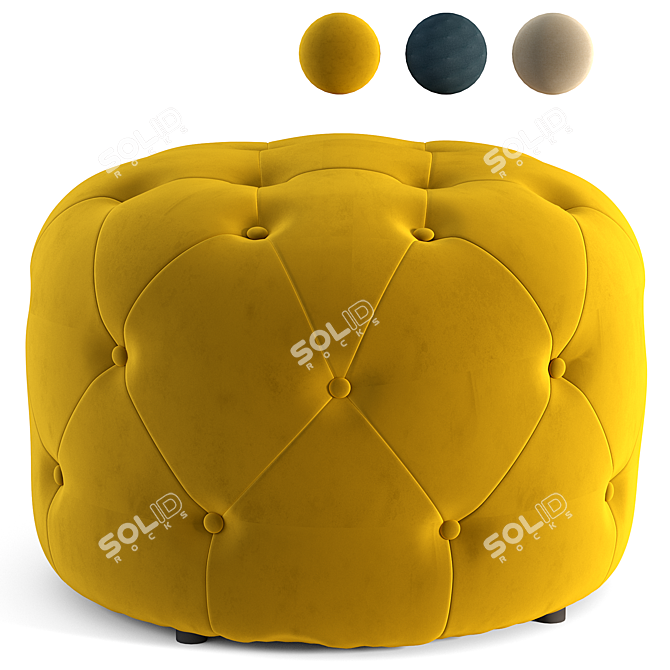 Vintage Gold Velvet Hampton Pouf - Small & Round 3D model image 1