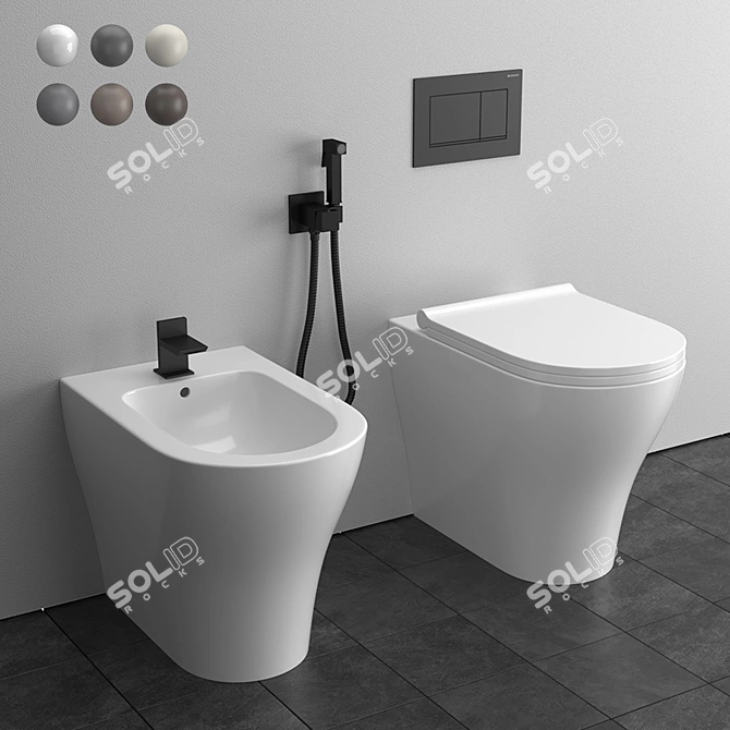 Elegant Italian Back to Wall WC/Bidet 3D model image 1