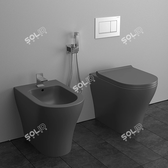 Elegant Italian Back to Wall WC/Bidet 3D model image 2