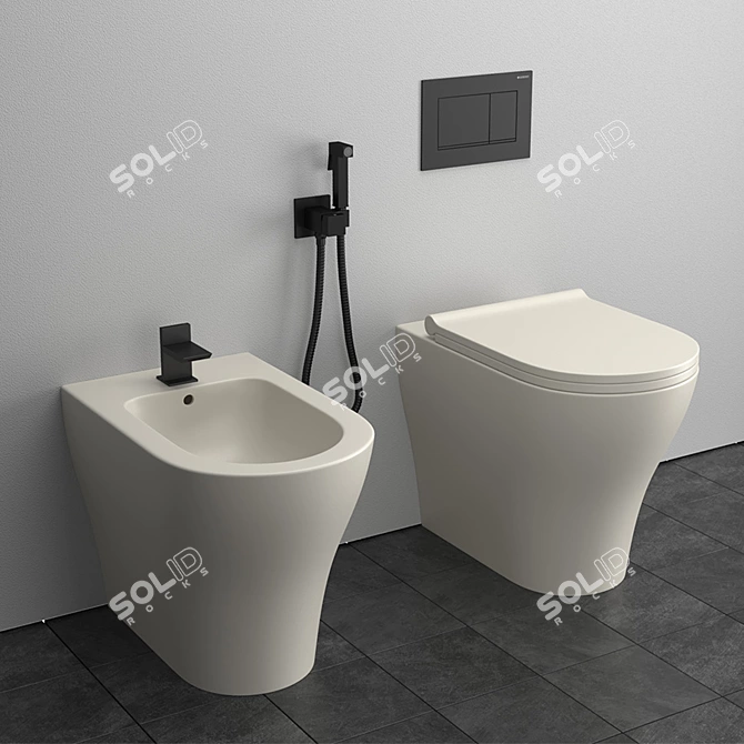 Elegant Italian Back to Wall WC/Bidet 3D model image 6