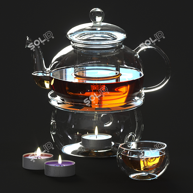 Elegant Porcelain Tea Set 3D model image 2