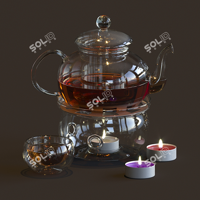 Elegant Porcelain Tea Set 3D model image 3