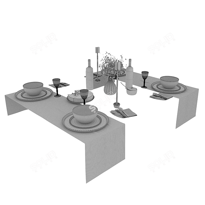 Sleek Dining Table Set 01 3D model image 5