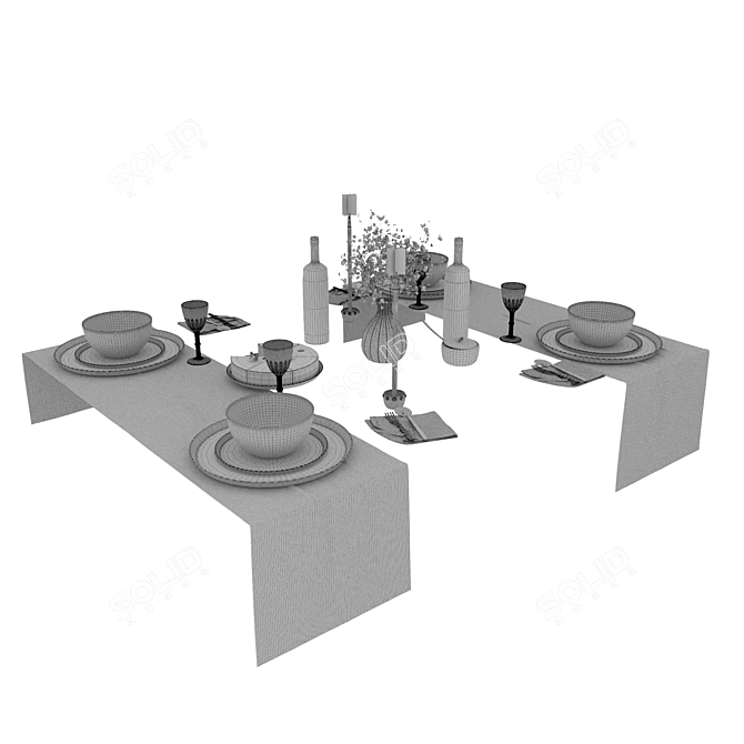 Sleek Dining Table Set 01 3D model image 11