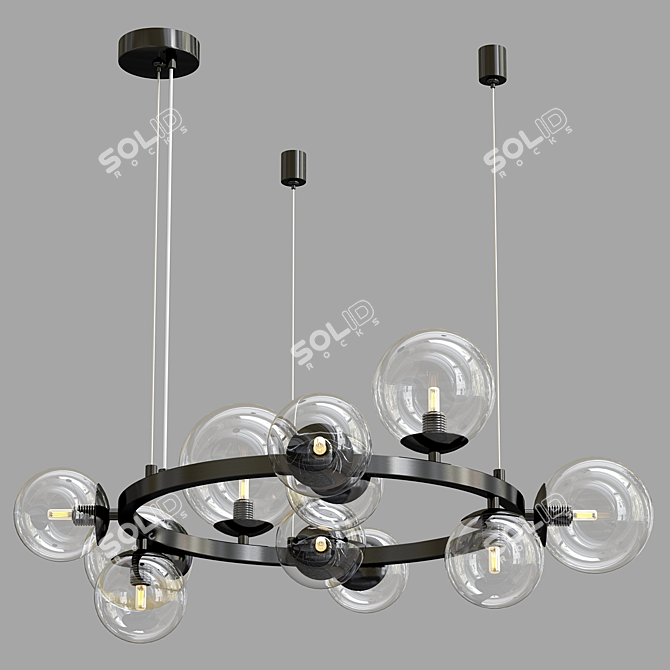 Industrial Black Glass Designer Ring Chandelier 3D model image 2