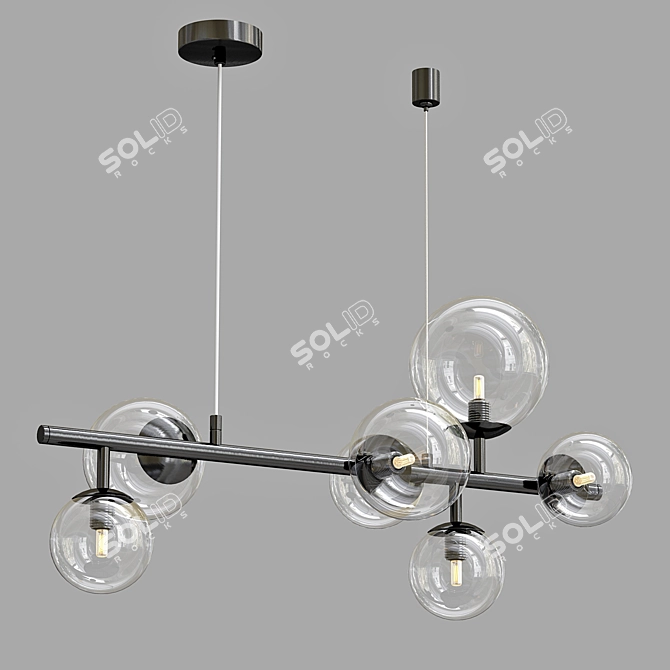 Industrial Black Glass Designer Ring Chandelier 3D model image 4