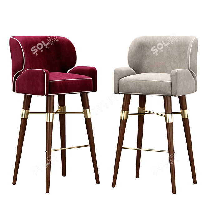 Elegant Louis Bar Stool 3D model image 2