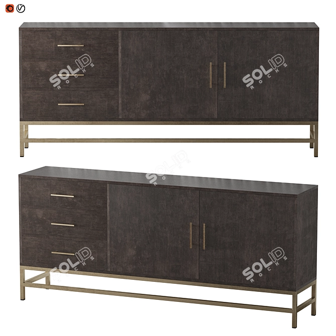 Art Deco Mango Wood Sideboard - Black/Gold - 200cm 3D model image 1