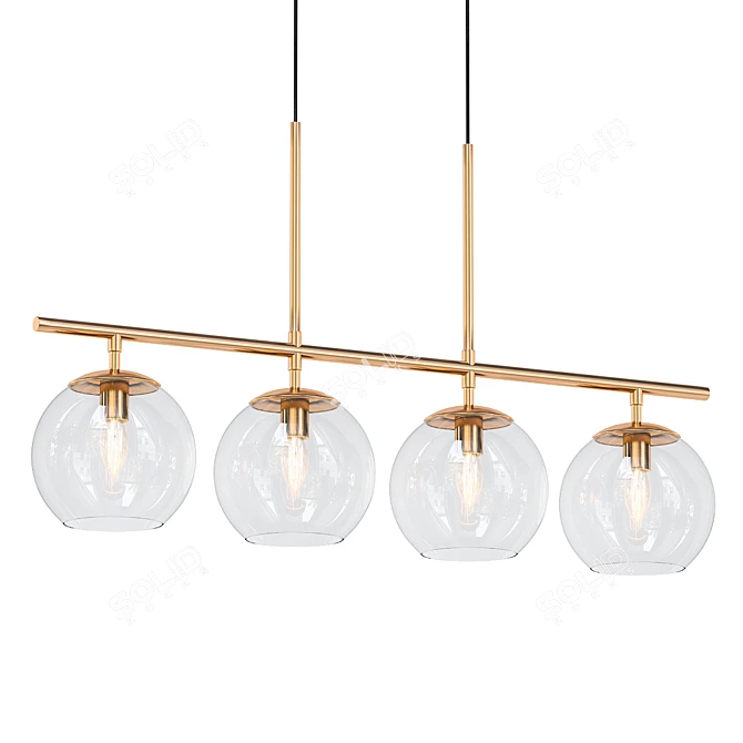 Elegant Brass Four Globe Pendant 3D model image 1