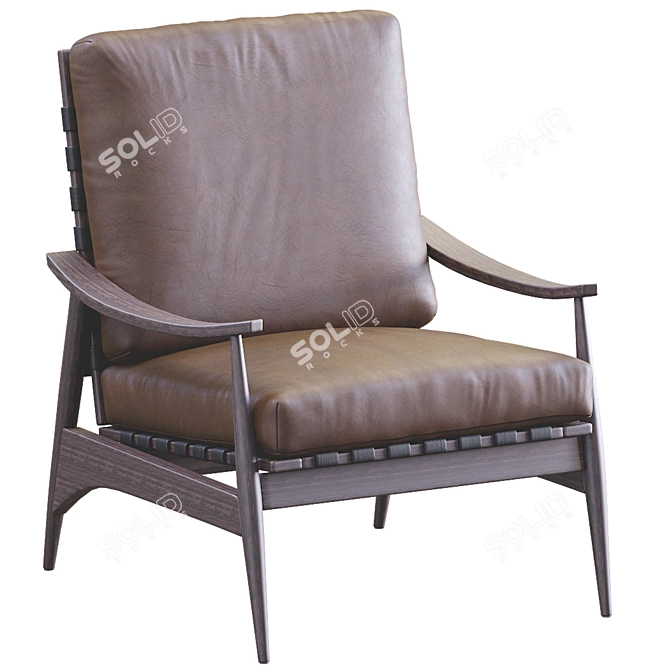 Mid Century Leather Wood Lounge Chair 3D model image 4