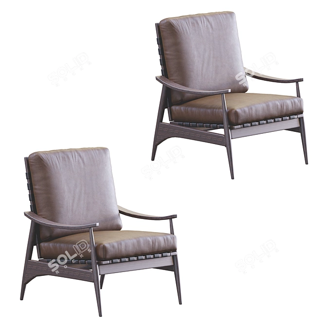 Mid Century Leather Wood Lounge Chair 3D model image 5