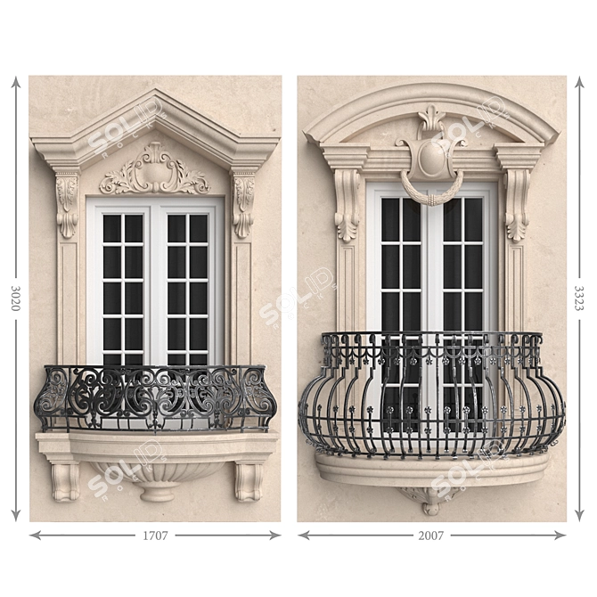 Elegant Iron Balconies 3D model image 1