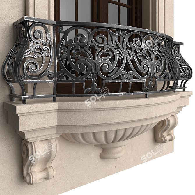 Elegant Iron Balconies 3D model image 4