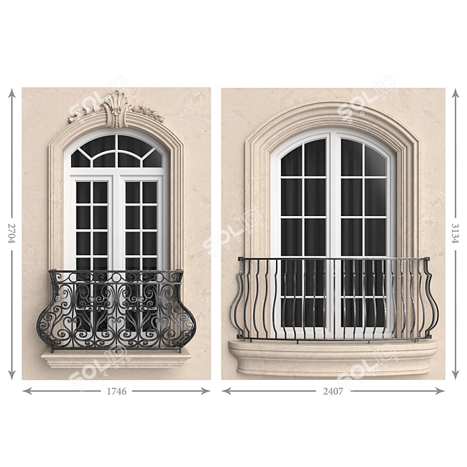 Elegant Stucco Balcony Set 3D model image 1