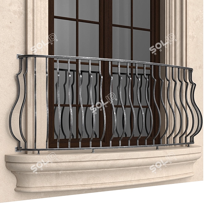Elegant Stucco Balcony Set 3D model image 4
