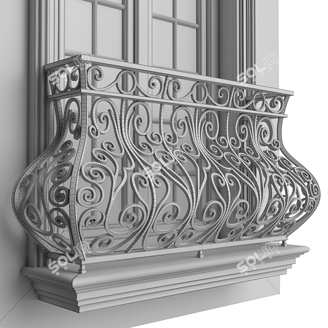 Elegant Stucco Balcony Set 3D model image 6
