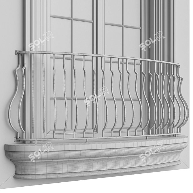 Elegant Stucco Balcony Set 3D model image 7