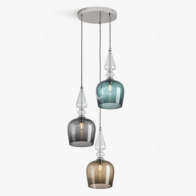 Title: Spindle Shade Glass Cluster Pendant 3D model image 2